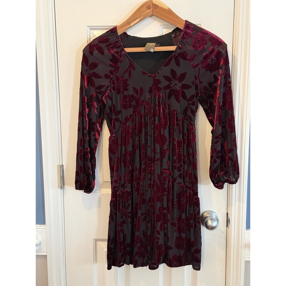 Taylor Black & Wine Floral Short Dress Size 2 Formal Party Fairy Whimsical
